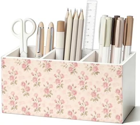 Pink Rose Flower Pen Pencil Holder for Desk Decor by Unknown