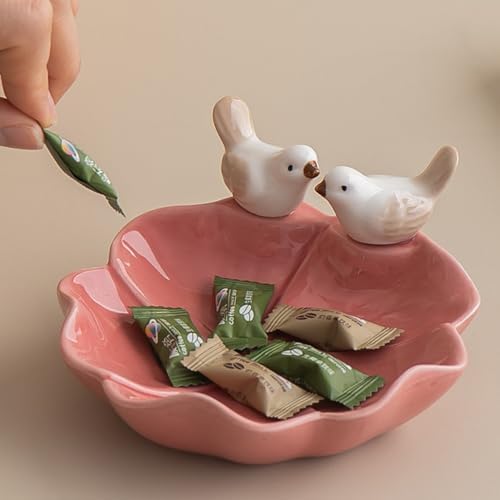 Ceramic Bird Lotus Jewelry Tray Trinket Dish for Desktop Necklace Storage Modern Decorative Plate for Rings Earrings Holder,Pink - Image 7