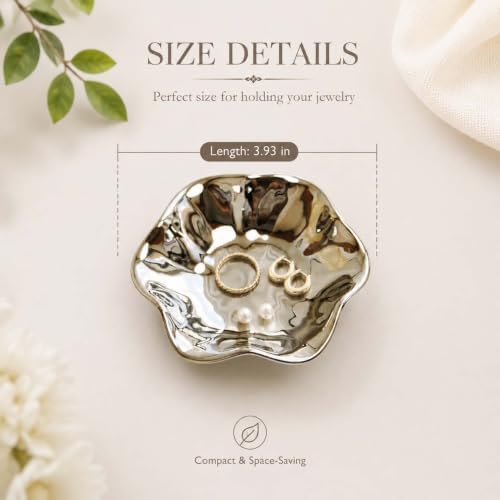 Silver Ceramic Jewelry Dish, Lotus Leaf Trinket Tray，Jewelry Dish Tray - Image 4