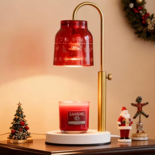 AIKUT Christmas Candle Warmer Lamp, with 2 Bulbs,Timer & Dimmer,Compatible with Large Yankee Candle Jars,3 Wick Candles,Height Adjustable Electric Top Melter,Red,110-120v by AIKUT
