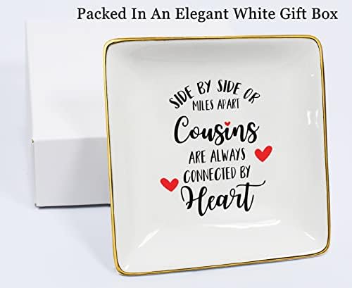 Birthday,Graduation,Wedding,Long Distance,Going Away,Christmas Gift for Cousin-Jewelry Holder Gift for Cousin-Ring Dish-Trinket Tray Present-Side by or Miles Apart Cousins Are Always Connected Heart - Image 6