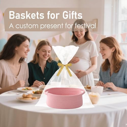 JMvicyroam Small Woven Basket, Empty Gift Basket, Pink/1 Pack - Image 4