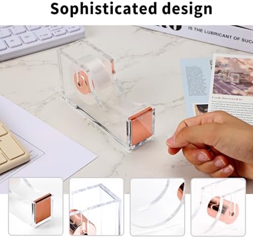 EOOUT Rose Gold Desk Accessories, Office Supplies and Accessories Set, Acrylic Stapler Set, Staple Remover, Phone Holder, Pen Holder, Scissor, Ruler, Transparent Tape - Image 4