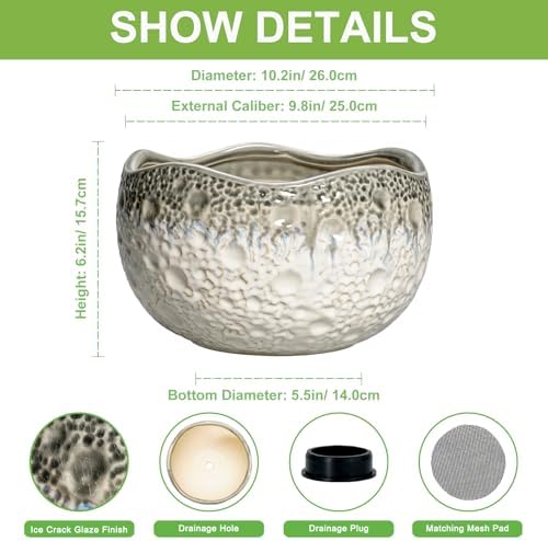 10 Inch Plant Pot, Ceramic Pots for Plants, Beige-Grey - Image 2