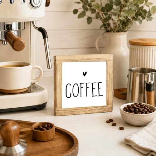 Coffee Decor Wooden Sign, Minimalist Coffee Heart Plaque, Small Farmhouse Shelf Sitter For Kitchen Counter, Coffees Station Tabletop Accent, Cafe Corner Home Decor, 5.9 x 5.9 in - Image 4