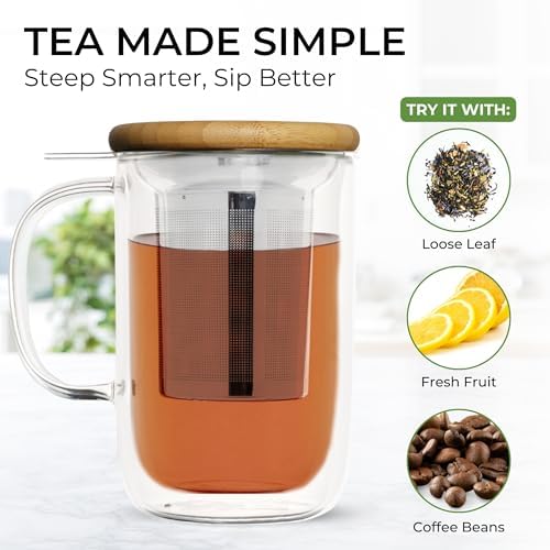 Tealyra - Venus - Tea Cup Infuser - 16-ounce - Double Wall Glass Mug with Lid and Stainless Steel Basket - Perfect Loose Leaf Tea Steeping - 480ml - Image 3