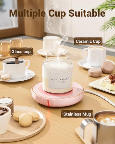 HouseGem Large Candle Warmer Plate - Coffee Cup Mug Warmer for Desk, Candle Melter, Electric Mug Heater for Beverages, Milk & Tea, Coffee Accessories Ideal Gifts Keep Cup Warm (Pink) - Image 4