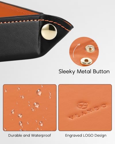 VLANDO Valet Tray, Foldable PU Leather Catchall Tray, Orange Black - Image 5