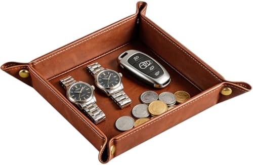 YAPISHI Luxury Valet Tray for Men, PU Leather Vanity Jewelry Catchall Tray by YAPISHI