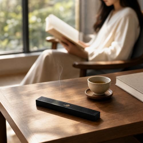 Chinese Incense Holder for Sticks with Ash Catcher - Wooden Incense Burner Box with Storage, Ceramic Lined, Anti-Ash, for Meditation, Yoga, Home Decor (Balck - Cloud) - Image 5