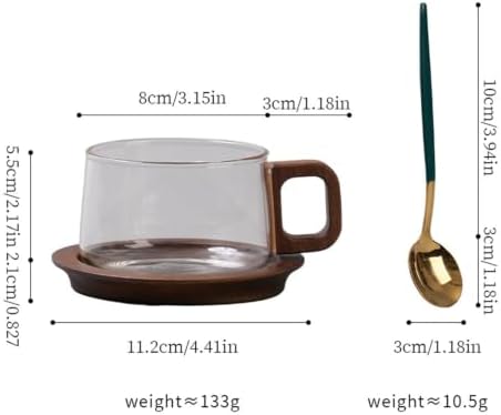 Clear Glass Coffee Cup with Wooden Handle and Base, 260ml Heat Resistant Tea Mug Set with Spoon, Elegant Latte Espresso Drinkware for Home Kitchen Office - Image 2