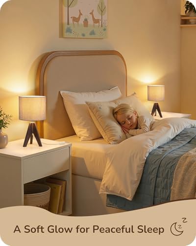 EDISHINE Boho Small Table Lamp, Wood Lamp, Grey Linen Lampshade,14.2 Inch - Image 6