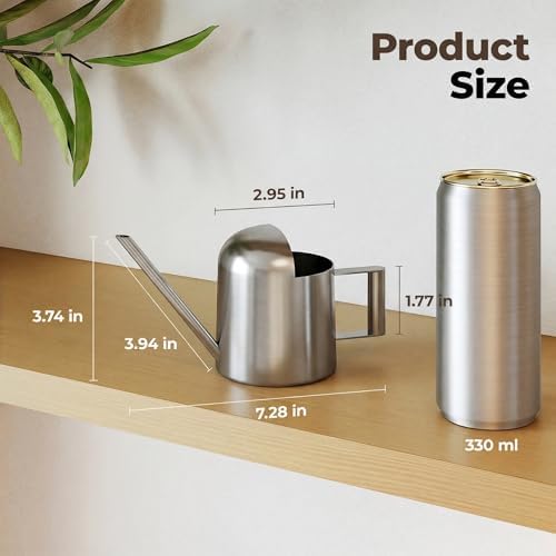 Bamworld Small Watering Can Indoor Outdoor Plant Black Metal Stainless Steel Long Spoutt Flowers Watering Cans for House Garden Plants 10OZ Watering Bottle Cute Stylish Gardening Decoration(Silver) - Image 2