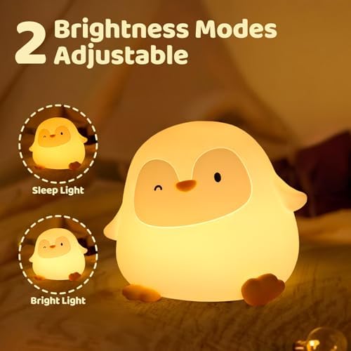 Rytinazzz Silicone Night Light for Kids, 50H Long Battery Penguin Lamp, Gift for Kids, Rechargeable Tap Control, Soft Dimmable Bedside Light with Timer - Image 3