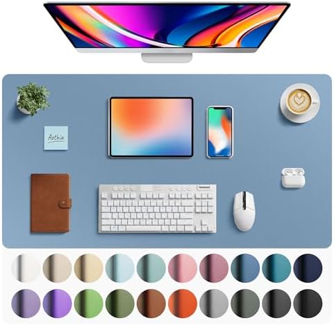 Aothia Faux Leather Desk Mat - Large Mouse Pad, Non-Slip PU Leather Blotter, Waterproof Writing Surface for Office and Home (Denim Blue, 40" x 24") by AothiaSimpleNaturalUnique