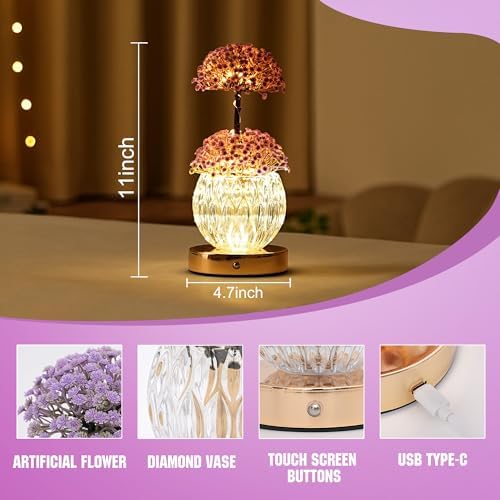 Touch Dimmable Purple Flower Lamp Color Changing Light for Bedroom Bar Coffee Shop, Gifts for Women Mom Daughter Grandma Teacher Aunt Girlfriend Friend Birthday Christmas Valentines Mothers Day - Image 3