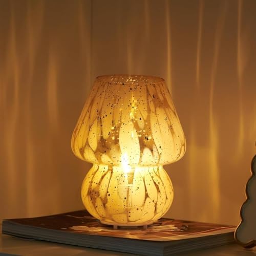 DN DECONATION Glass Mushroom Lamp Cordless Table Desk Lamp for Bedroom by DNDECONATION