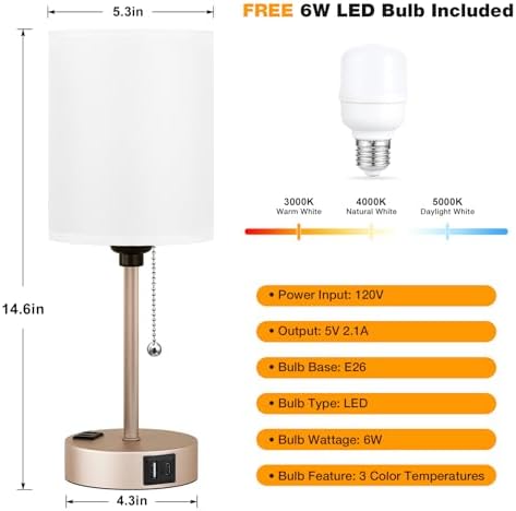 Small Bedside Table Lamp for Bedroom, Desk Lamp with USB Ports for Dorm - Image 3
