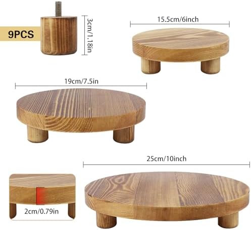 Wooden Plant Stands,Wood Risers Indoor Outdoor for Decor,Wooden Stool Display Stand for Home Table Bathroom Kitchen,Round Brown,3PCS - Image 2