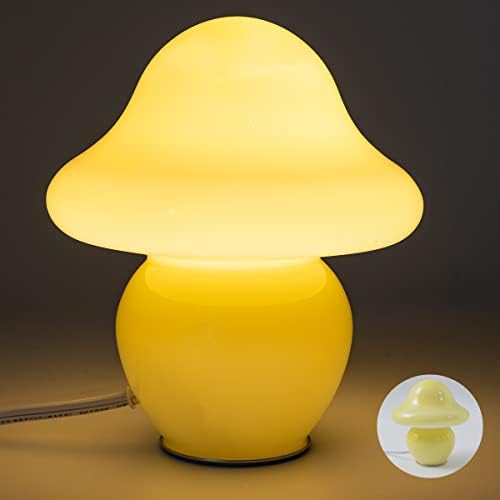 HEQET Mushroom Lamp White Glass Mushroom Table Lamp for Bedrooms, Living Room, Aesthetic Lamps for Bedroom, Cute Bedside Lamp (Yellow) by HEQET