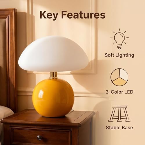 LONRISWAY Mushroom Lamp Table Lamp for Bedroom,Desk Bedside Small Lamps for Living Room Night Stands,Mushroom Decor Cute Mini Modern Mid Century Lamps,Unique Aesthetic Home Living Room Decor - Image 2