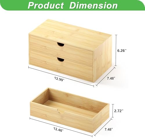 Bamboo Desk Organizer with Drawers, Desktop Storage Box for Office Supplies - Image 3