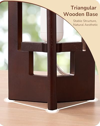 EDISHINE Wood Table Lamp, 13.5" Small Bedside Lamp, Rosewood, E26 Base - Image 2