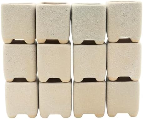 12-Pack 1.6" Modern Square Succulent Pots with Large Drainage Hole - Rustic Morandi Stone Textured Ceramic Planters, Mini Pots for Air Plants, Fairy Gardens (Light Khaki) by Unknown