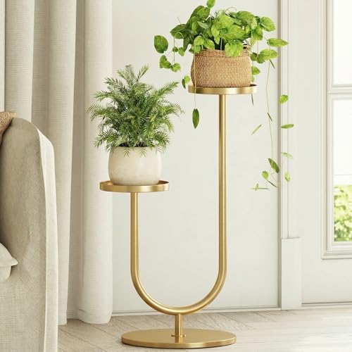 Bamworld Indoor Corner Plant Stands 2 Tier Plant Shelf Gold by Bamworld