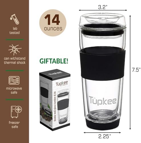 Double Wall Glass Tumbler, 14-Ounce Glass Travel Coffee Mug - 2 Pack - Image 6