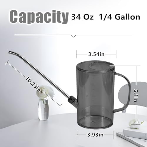 Plastic Watering Can - Small with Long Spout - 1/4 Gallon - 34 Oz - Grey - Image 2