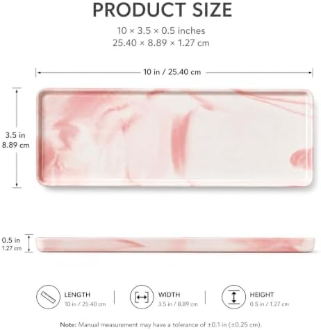 10″ x 3.5″ Ceramic Bathroom Vanity Tray, Rectangular Decorative Countertop Tray for Bathroom Kitchen, Ceramic Organizer Tray for Perfume, Candle, Jewelry, Cosmetics, Soap Dispenser, Marble Pink - Image 3
