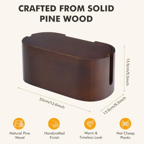 Wooden Cable Management Box with Lid, Decorative Cord Organizer for Power Strip & Charger Cables, Ventilation Holes & Side Slots, Solid Pine Wire Hider for Desk, Home Office, Dorm & Minimalist Setup - Image 5