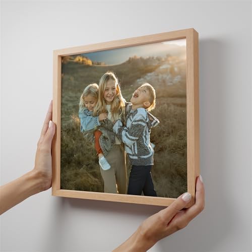 Mixtiles Official Custom Photo Tiles - Magnetic Wall Frames - Adhesive Sticker, no Nails - Personalized Printed Photos - Various Sizes and Frames - 12x12-1-Tile - Normal Oak