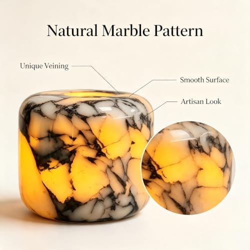 Natural Marble Lamp Cordless Touch Control Night Light 3-Way Dimmable Pat Light LED Ambient Glow Lamp Type-C Rechargeable Portable Stone Bedside Desk Lamp Zen Home Decor (Purple Calacatta) - Image 2