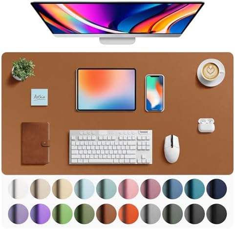 Aothia Faux Leather Desk Mat - Large Mouse Pad, Non-Slip PU Leather Blotter, Waterproof Writing Surface for Office and Home (Brown, 40" x 24") by AothiaSimpleNaturalUnique