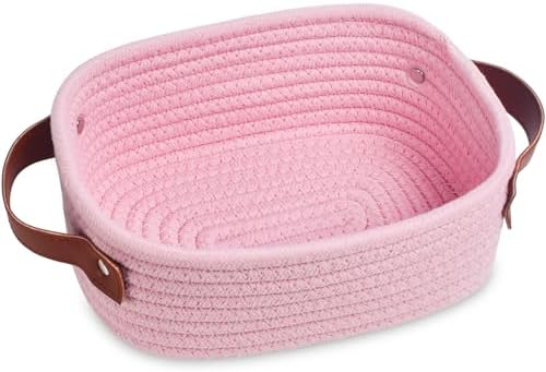 ABenkle Small Storage Basket, Mini Rope Woven Baskets, Cute Shelf Closet Storage Organizer, Boho Decorative Toy Bin for Nursery, Living Room, Spa, Empty Gift Basket - XS, Pink by ABenkle