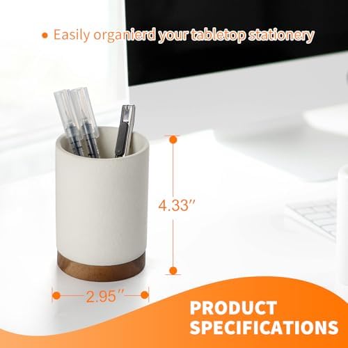 Ceramic Pen Holder for Desk, Pencil Cup, (White,Set / 1) - Image 2