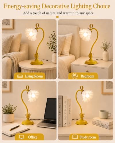 WERFOP Flower Table Lamp Cute Desk Lamp for Bedroom Home Decor (Yellow) - Image 5