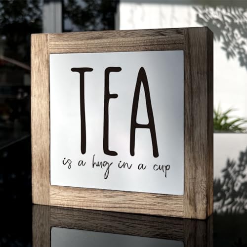 Tea is A Hug in A Cup, Wooden Box Signs for Home Decor, Rustic Wooden Table Sign, Teas Bar Decors, Teas Station Wood Decors, Farmhouse Kitchen Decor for Shelf, Tea Lover Gift - Image 3