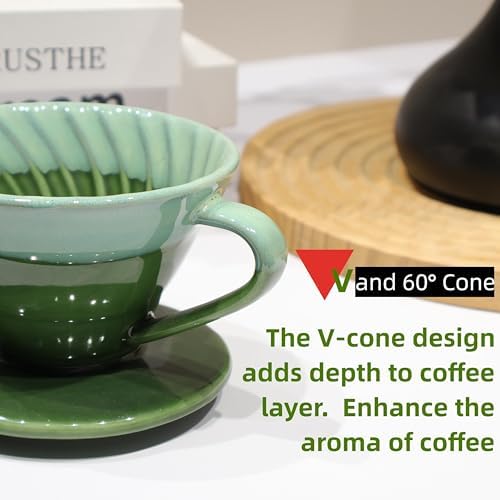 Ceramic Pour Over Coffee Dripper with 50 pcs coffee filters - Portable Drip Coffee Brewer for Travel, Camping, Office or Home - Artisanal Pottery Gift for Enthusiasts - Image 5