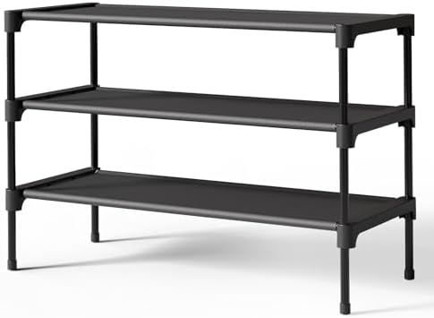 Kitsure Shoe Rack - Non-Woven Shoe Rack Shelf, 27.5" Wide - 3 Tier, Black by Kitsure