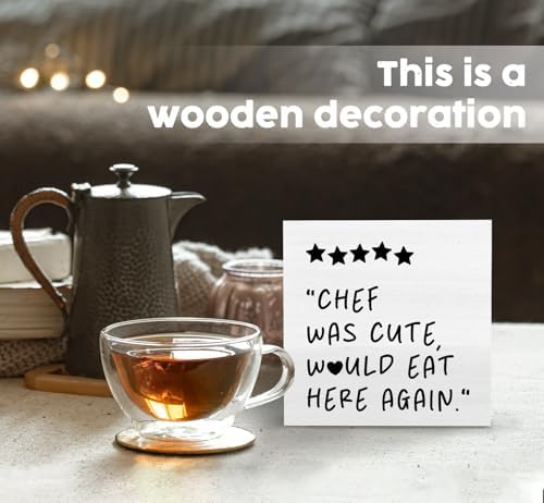Black White Kitchen Decor Sign, Chef Was Cute Would Eat Here Again Signs Black, Cute Preppy Kitchen Wood Sign Home Decor For Girly Dining Room Restaurant - Image 2