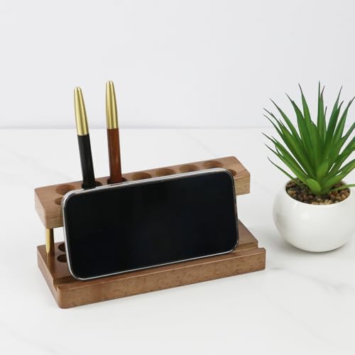 Crapyt Wooden Pen Display Stand with 15 Slots and Cell Phone Stand - Image 5