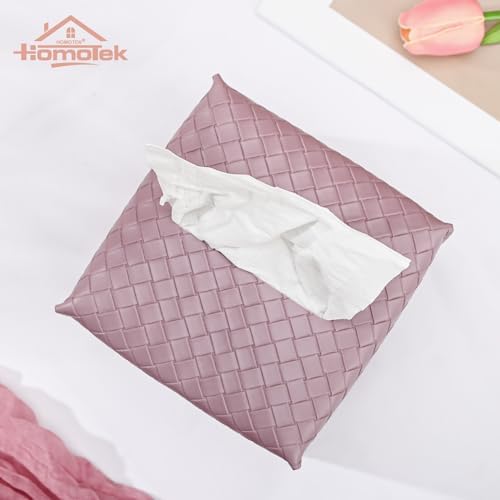 HOMOTEK 2 Pack Tissue Box Cover, Square PU Leather Tissue Holder, Decorative Facial Tissue Cube Paper Organizer Dispenser for Bathroom, Night Stands, Desk, Car 5X5X5'' - Woven Waffle,Plum Red - Image 2