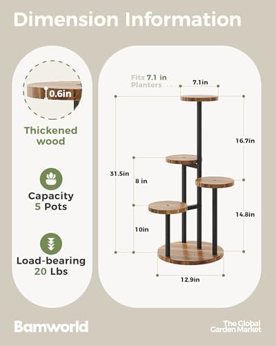 Bamworld Plant Stand Indoor Wood Plant Stand 4 Tier Brown - Image 4
