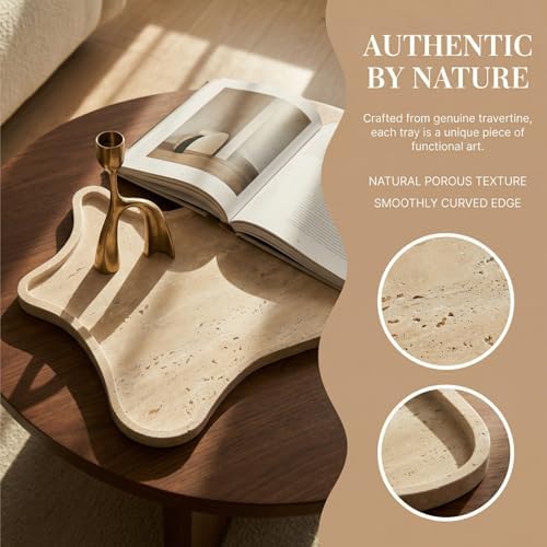 Large Natural Travertine Tray, Stone Coffee Table Serving Tray, Irregular Decorative Table Tray for Perfume, Jewelry, Candle, Keys - Image 2