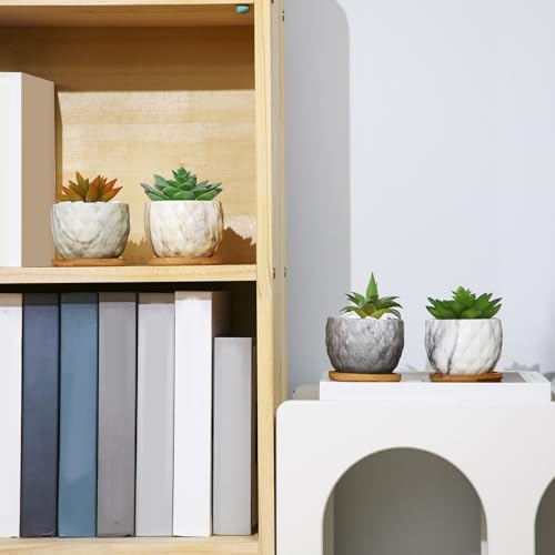 Ziliny Marbling Ceramic Flower Pot 3.35 Inch Succulent Small Plant Cactus Herbs Planter Ceramic Pot with Drainage Hole Matte Round Container(4 Pcs,Modern Style) - Image 5