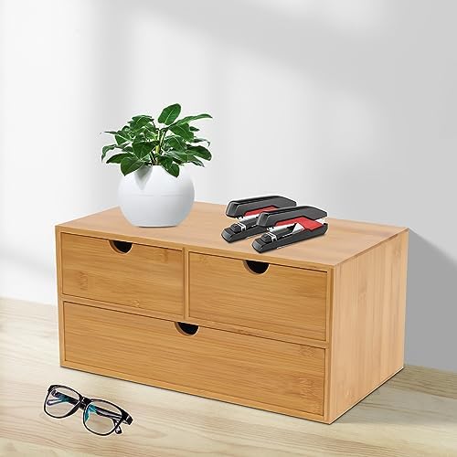 Gdrasuya10 Bamboo Desk Organizer, Drawer Tabletop Storage Organization Box for Office Home Toiletries Supplies, No Assembly Required - Image 2