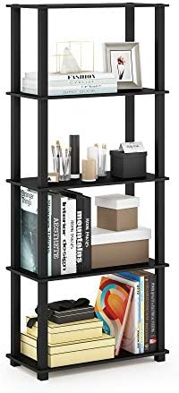 Furinno Turn-N-Tube 5-Tier Multipurpose Shelf / Display Rack / Storage Shelf / Bookshelf, Square Tubes, Americano/Black by Furinno-FitsYourSpaceFitsYourBudget